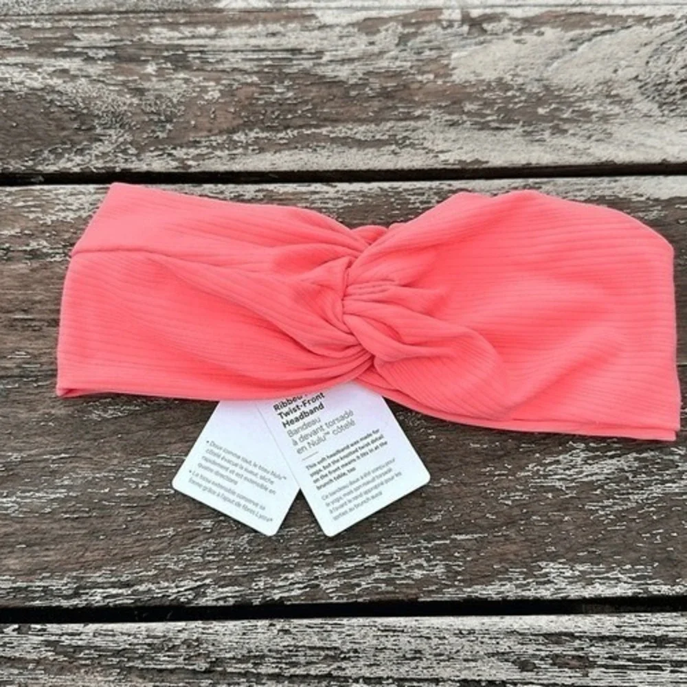 Lululemon Womens Ribbed Nulu Twist Front Headband Raspberry pink Cream NWT
